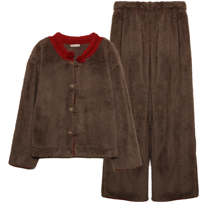 加厚珊瑚绒睡衣套装朵朵可可女