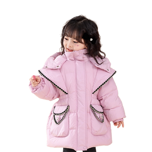女童小香风收腰羽绒服冬季2026新款儿童洋气加厚女宝宝中长款外套