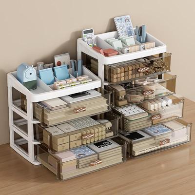 抽屉式收纳盒桌面学生文具整理书桌上置物架多层办公室文件储物柜