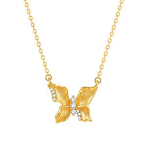 莱绅通灵珠宝 Destiny系列蝴蝶 999足金黄金钻石项链锁骨链吊坠