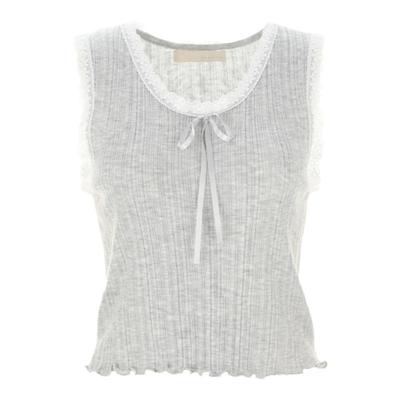 wanatry韩系蕾丝边蝴蝶结背心女