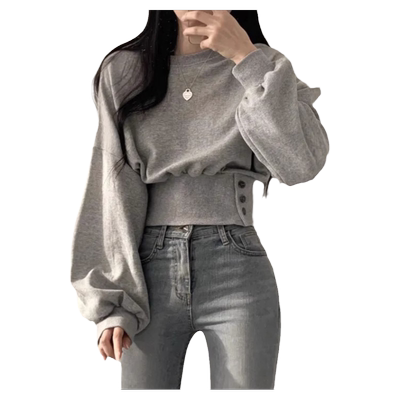 设计感小众短款收腰圆领卫衣女秋