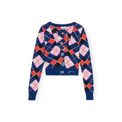 新品蝴蝶菱格针织开衫GANNI