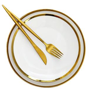 刀叉牛排盘子样板房西餐盘家用高级感餐具套装轻奢风金边牛扒餐盘