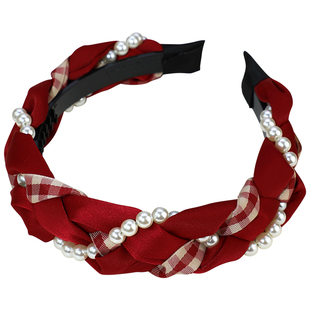 新年发饰~显白酒红色发箍头箍带齿原创小众复古麻花带齿甜美头饰