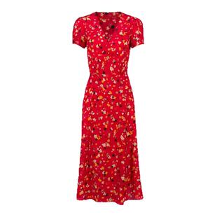 【现货】About Reformation连衣裙法式红色碎花系带裹身V领茶歇裙