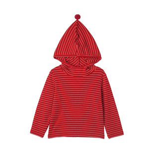 小O宝童装宝宝连帽长袖t恤女2026春季新款基础百搭儿童条纹打底衫