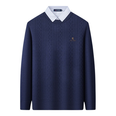 梦特娇男士秋冬加绒毛衣假两件衫