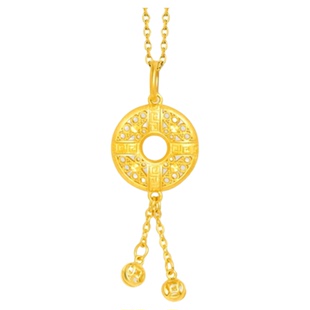 调太幅18K金流苏回纹平安扣项链 女圆环镂空锁骨链纯银黄金礼物潮