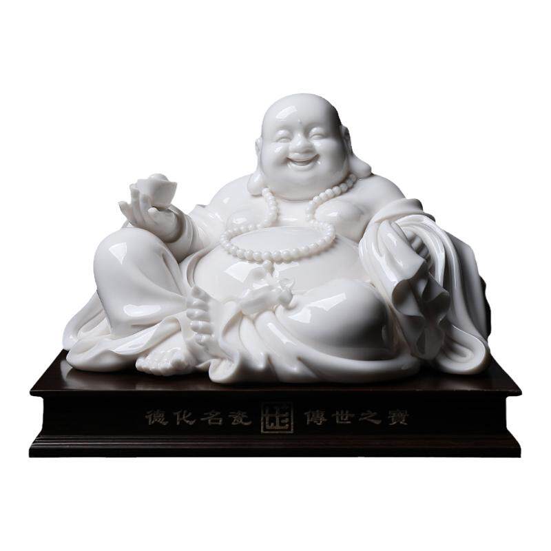 戴玉堂陶瓷摆件《托宝弥勒笑佛》陈文德德化白瓷佛像客厅艺术品