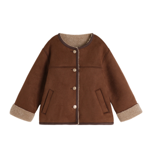 布丁哈鲁童装冬装女童上衣2026秋冬季新款儿童洋气麂皮绒加厚外套