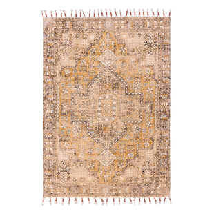 KM进口手工编织拓印欧式复古风北欧客厅卧室茶几床边纯棉地毯地垫