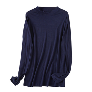 100%超细纯羊毛男士打底上衣 宽边小圆领半高领保护颈脖保暖秋衣