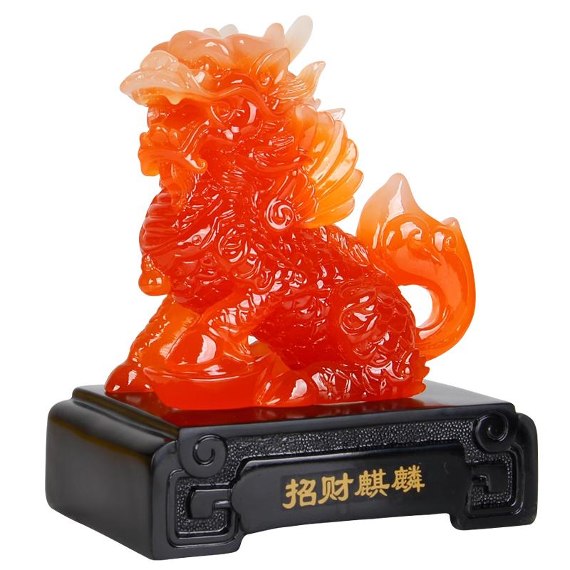 玉麒麟摆件一对招财旺财风水麒麟工艺品吉祥物客厅玄关办公室摆设