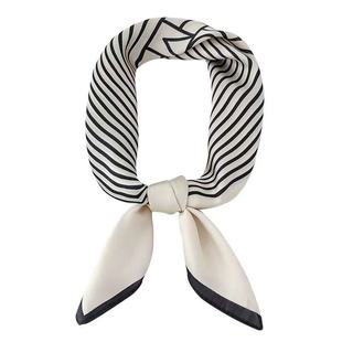 玫瑰的故事黄亦玫刘亦菲同款黑白条纹真丝丝巾法式轻奢高级感头巾