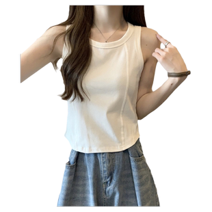 纯色简约U领工字型背心女夏季韩版设计感小众修身短款无袖T恤潮
