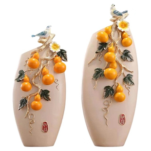 新中式五福临门台面轻奢花瓶一对摆件客厅玄关家居创意工艺装饰品