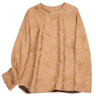 菲伊唐织锦缎香云纱盘扣圆领上衣女中式复古文艺改良宽松旗袍唐装