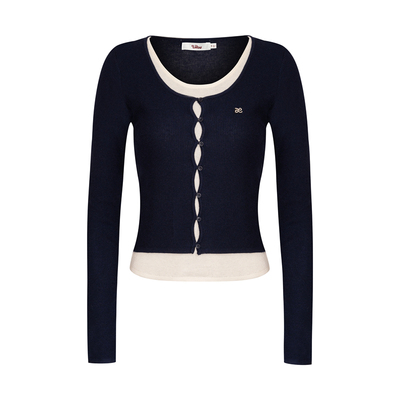 桑蚕丝撞色针织假两件长袖