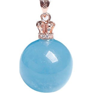 海蓝宝吊坠女冰种海蓝宝绿柱石原石蓝色水晶项链男单珠球饰品礼物