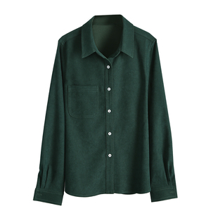 墨绿色灯芯绒衬衫女2026年秋冬新款加厚磨毛衬衣长袖内搭叠穿上衣