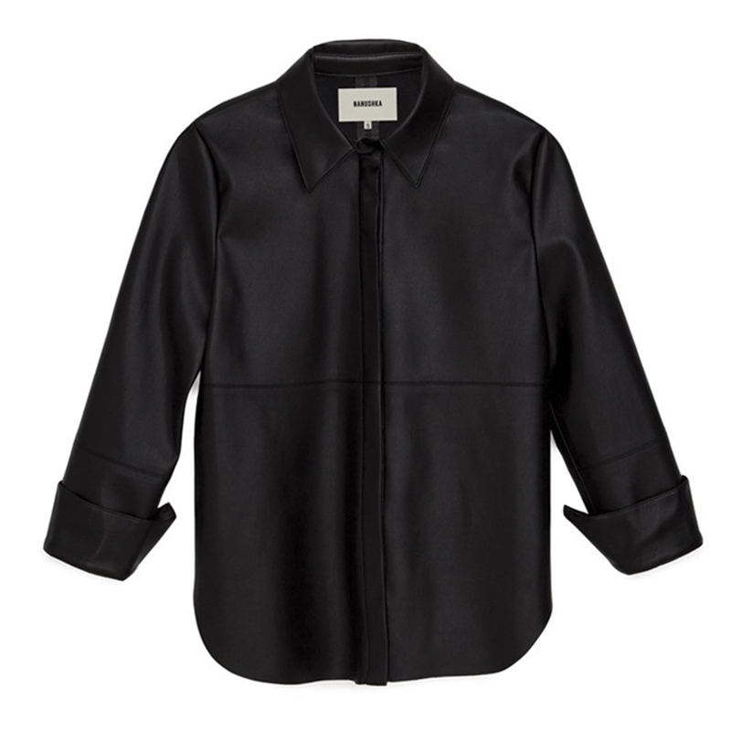 Ryanj匈牙利小众皮衬衫外套绒里高老师同款搞艺术一横ins竹子同款