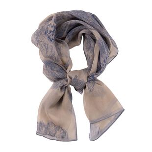 幽蓝薯莨植物染！100%桑蚕丝丝巾真丝薄款丝巾披肩长条围巾送妈妈