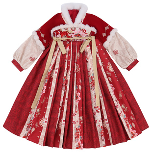 汉服女童秋冬装国风古装儿童过年拜年服2025新款冬季女孩新年裙子