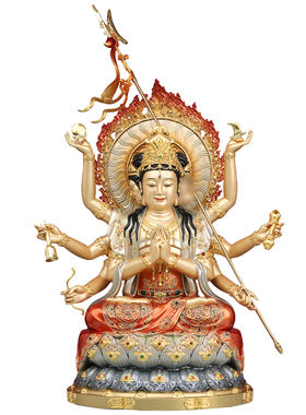 台湾纯铜彩绘斗姆元君神像斗姥星君斗母众星九皇之母紫光圣母摆件