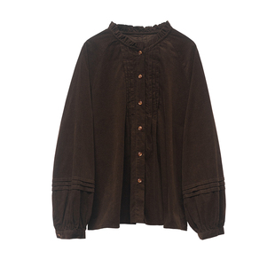 古苔「不出意外」灯芯绒衬衫秋 花边小立领上衣单穿叠穿GOODTIME