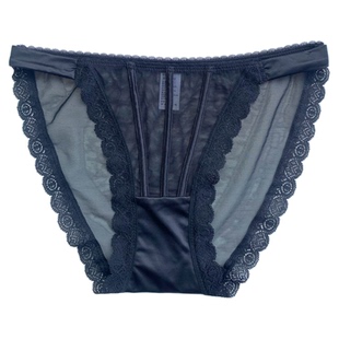性感一根带缎面网纱内裤女低腰半包臀裆纯棉