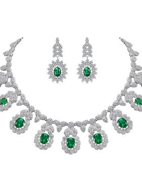 布兰琪水晶女祖母绿套装项链