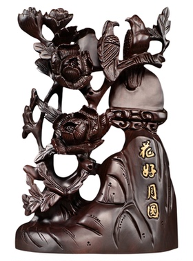 打磨精致客厅喜上眉梢黑檀木中式