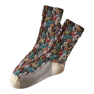 复古袜子女个性花朵图案中筒袜春秋季文艺ins潮袜立体浮雕堆堆袜