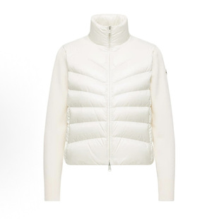 现货 Moncler 蒙口padded cardigan白色针织拼接排骨拉链羽绒服女