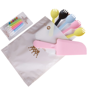 蛋糕餐具套装一次性蛋糕刀叉盘蜡烛盘子叉子生日蛋糕刀叉50套包邮