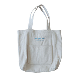 梵花不语大容量拉链帆布包女上课简约通勤单肩包蝴蝶结包包帆布袋