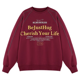 BJHG不计后果 美式圆领卫衣男款冬季长袖T恤暖皮运动情侣装外套女