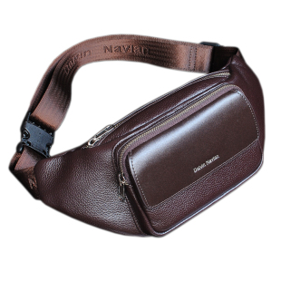 达文纳兰牛皮腰包男包真皮胸包斜挎手机包多功能时尚百搭简约