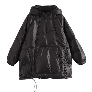 套头羽绒服女卫衣款中长款韩版宽松加厚三拉链2025年新款连帽外套