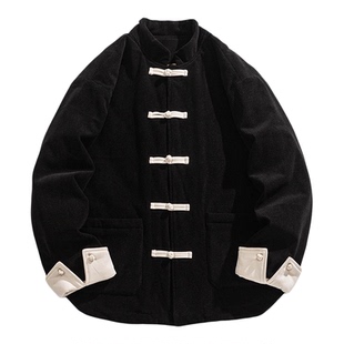 中式复古盘扣唐装棉衣外套男中国风宽松灯芯绒棉服冬季棉袄中山装