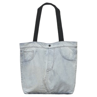 SHOPPER男女通用购物袋环保袋肩包潮流做旧阴影水洗牛仔手提包
