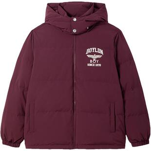 BOYLONDON冬情侣学院风红色保暖可拆卸帽短款羽绒服N28034