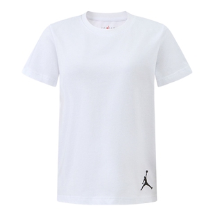 NIKE耐克夏季男女童棉质短袖运动休闲简约白色圆领T恤HA4504-101