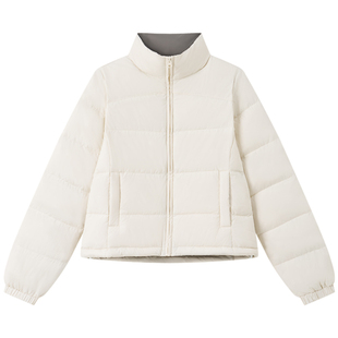 Halo Luu白色立领短款羽绒服女冬季韩系修身收腰90白鸭绒轻薄外套