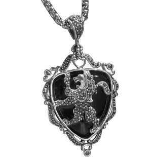 欧美轻奢首饰复古贵族狮子徽章宝石纯银吊坠男款高级感项链配饰品