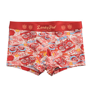 红色舞狮纯棉男士内裤男2025新款本命年短裤男款卡通夏季四角底裤