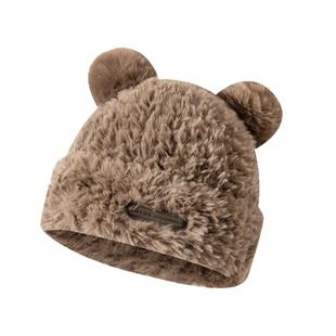 针织毛绒耳朵棉帽2025新款秋冬保暖毛线小熊帽子女冬季可爱白色茸