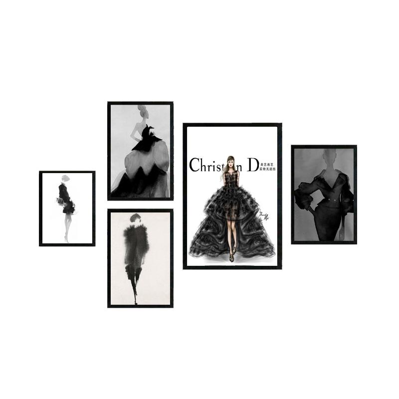 手绘时尚服装店装饰画鞋店壁画复古女包高跟鞋女装店挂画创意现代