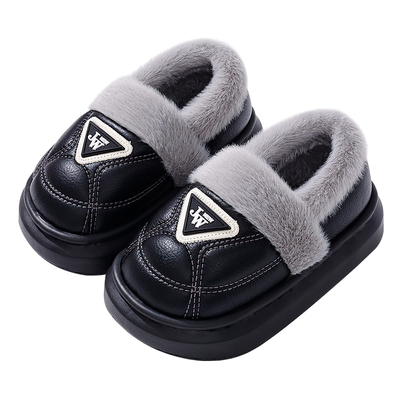 秋冬季亲子皮面棉拖鞋包跟